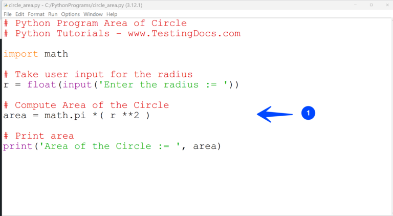 Python Program Area Of A Circle Testingdocs