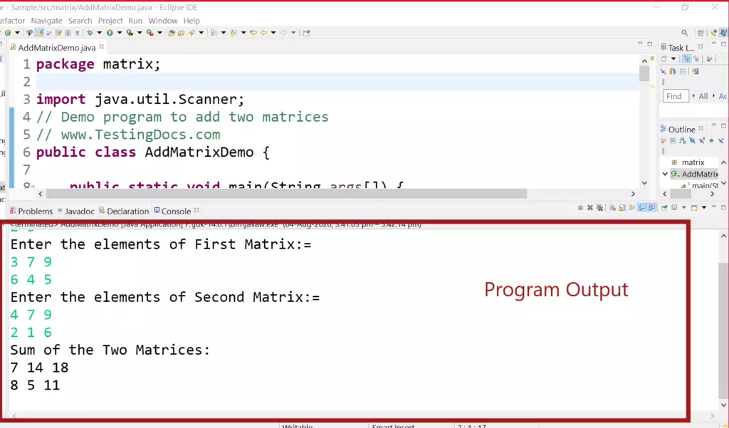 Write A Java Program To Add Two Matrices - TestingDocs.com