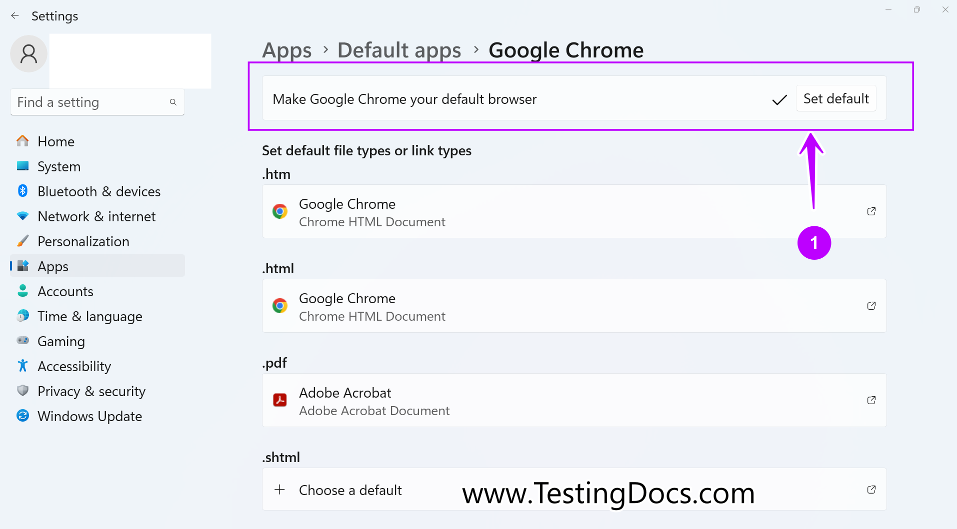Google Chrome Default Browser