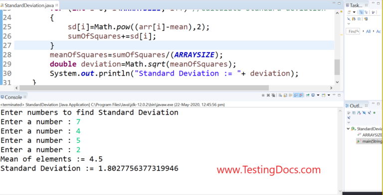 Java program to calculate the mean and standard deviation | TestingDocs.com