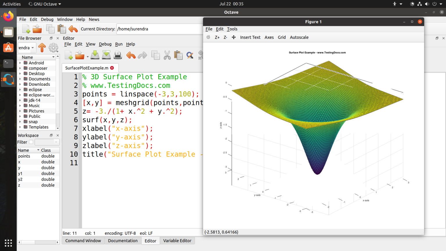 3D Surface Plot Example using Octave | TestingDocs.com