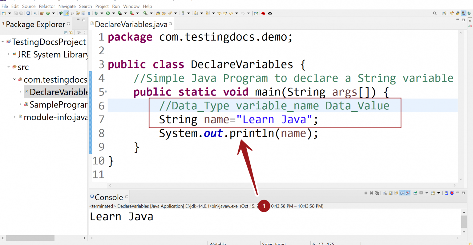 string variable assignment java