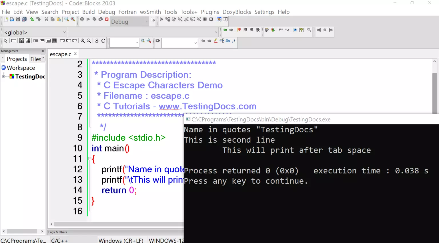 Escape Characters Program In C