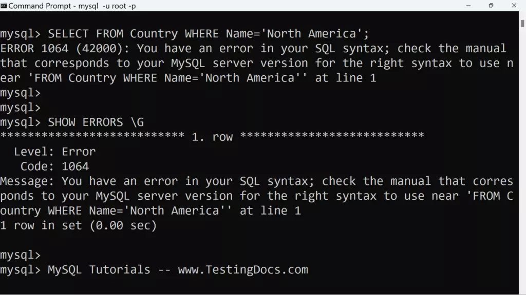 MySQL Errors And Warnings - TestingDocs.com