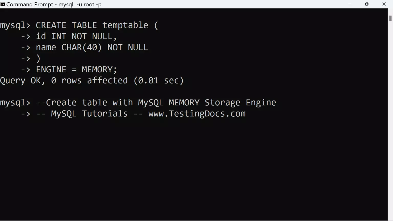 MySQL MEMORY Storage Engine - TestingDocs.com