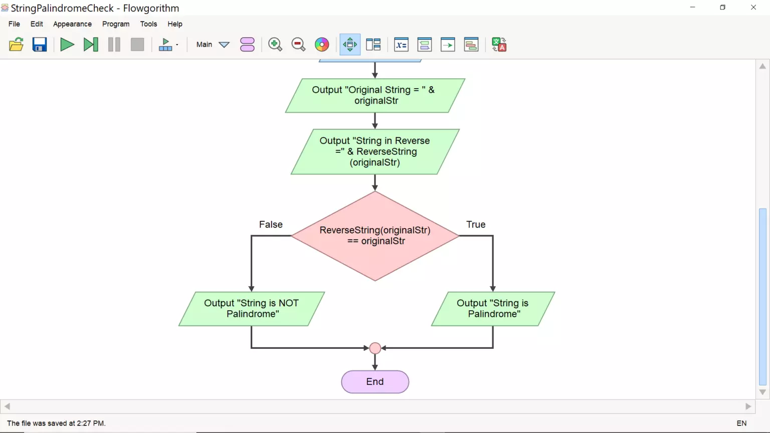 Palindrome String Flowchart | TestingDocs.com