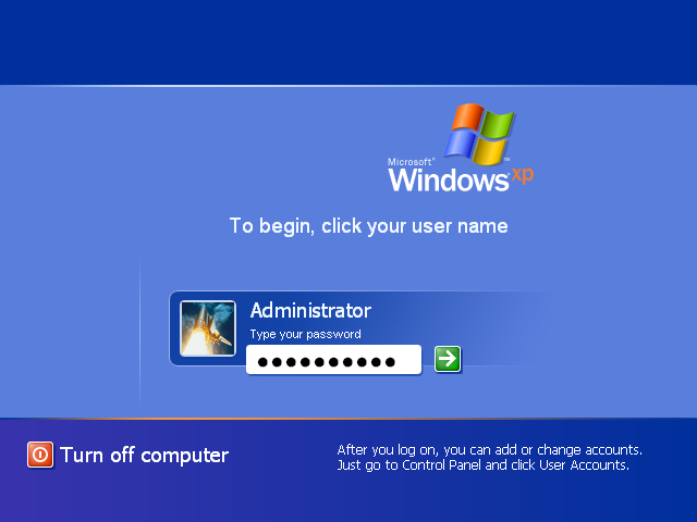 Windows XP Professional Login Screen